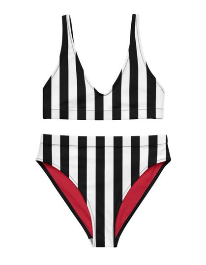 TWO PIECE SWIMSUIT | Bikini Swimsuit Set | Modern Swimsuit | Women Bikini Set | Black and White Stripe Designer High Waisted Bikini