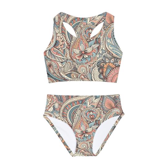 Paisley Two Piece Swimsuit Set,  Bathing Suit, Girls Bikini, Summer Beach Swimwear, Paisley