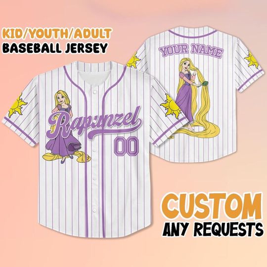 Custom Disney Princess Rapunzel Tangled Simple Baseball Jersey, Disney Princess Rapunzel Tangled Jersey, Disney Baseball Team Outfit