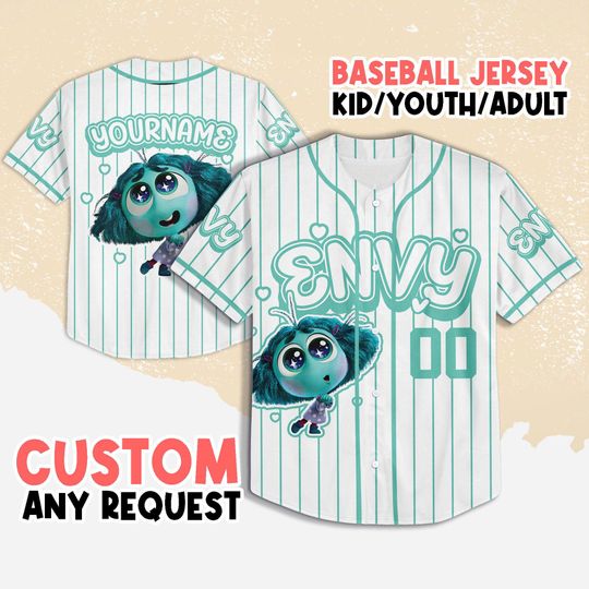 Personalized Inside Out Envy Baseball Jersey, Disney Envy Baseball Jersey, Disney Envy Jersey, Disney Inside Out Baseball Jersey