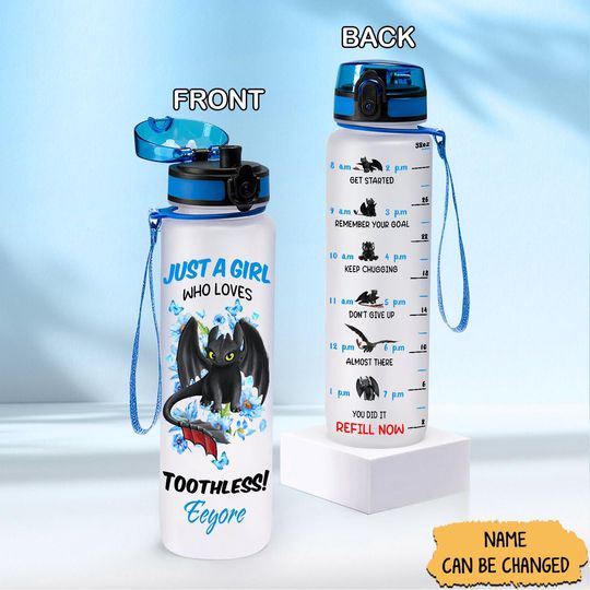 Custom Toothless Water Bottle 32 Oz, How To Train Your Dragon Bottle, Disney Movie Bottle, Night Fury Drink Bottle, Motivational Bottle