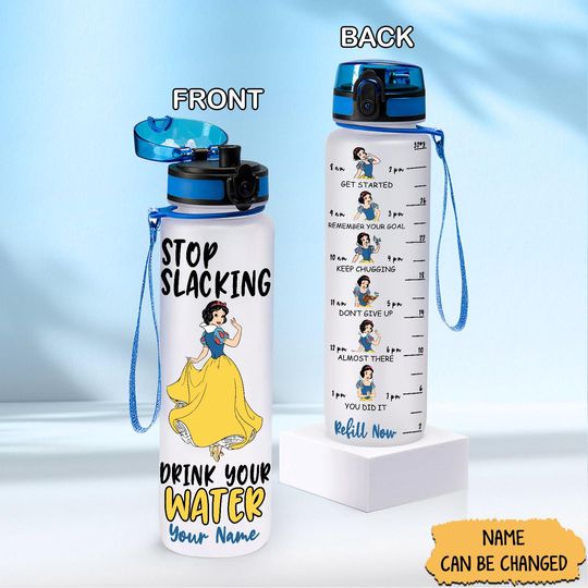 Custom Snow White Water Bottle 32Oz, Princess Water Tracker Bottle, Disney Movie Bottle, Drink Bottle, Motivational Bottle,Sport Bottle