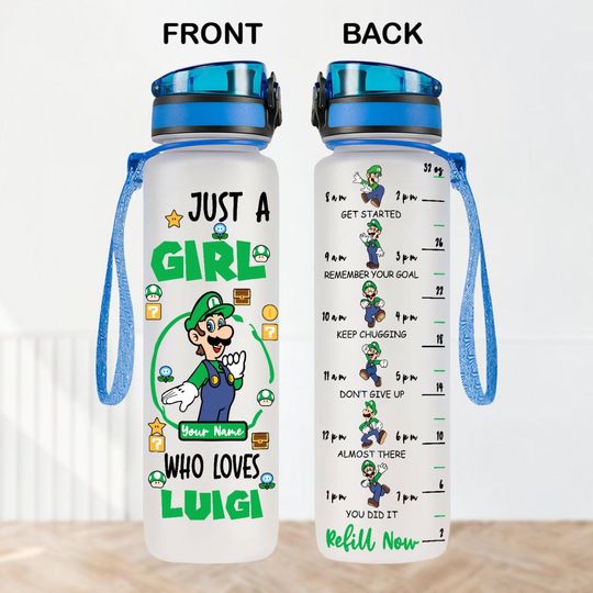 Custom Luigi Water Bottle Tracker, Luigi Water Bottle 32Oz, Super Mario Bottle, Just A Girl Who Loves Luigi Bottle, Mario Drink Bottle