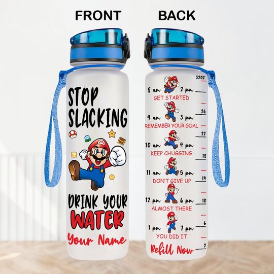 Custom Mario Water Bottle Tracker, Mario Water Bottle 32Oz, Super Mario Bottle, Just A Girl Who Loves Mario Bottle, Mario Drink Bottle