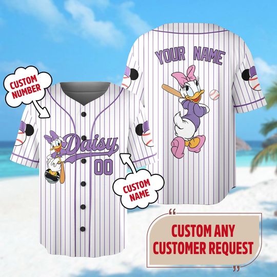 Custom Daisy Duck Baseball Jersey, Personalized Daisy And Friends Basketball Jersey, Cartoon Baseball Shirt, Magic Kingdom Shirt
