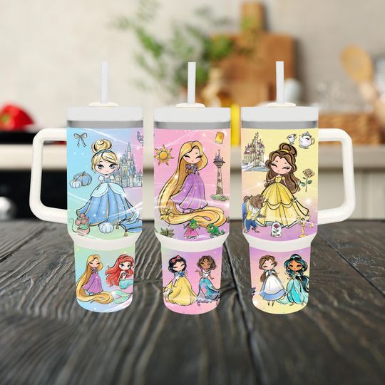 Princesses 40oz Glitter Tumbler Stainless Steel, Sublimation Tumbler,  Gift for Her, Christmas