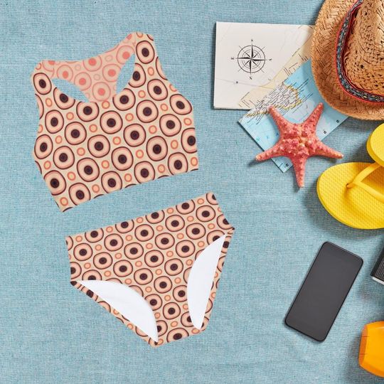 Girls bathing suit, boho tween tankini toddler bikini, cute retro style print, Two Piece Swimsuit, lined, high waist, size 3 year to 13 year