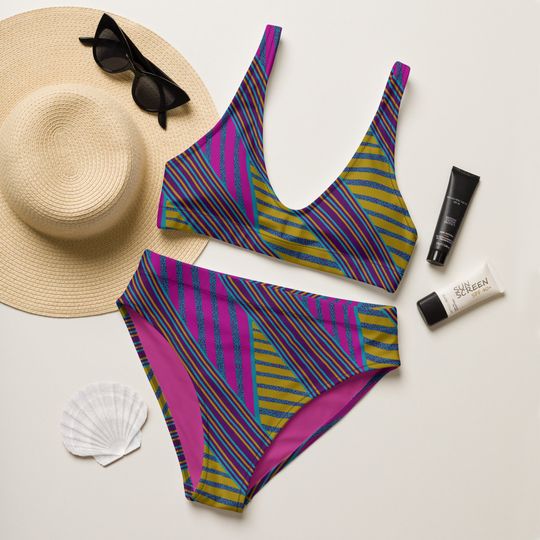 Purple and Lime Bikini Set - Striped Bikini Swimwear - Two Piece Swimsuit Women - Sexy Swimsuit - Ladies Swimwear - Bathing Suit For Women