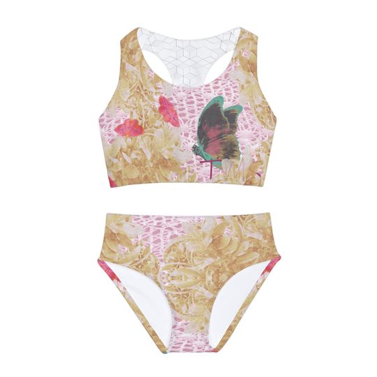 Colorful Original Design Girls Two Piece Swimsuit, Child Youth Swimwear Set, Beach Pool Wear