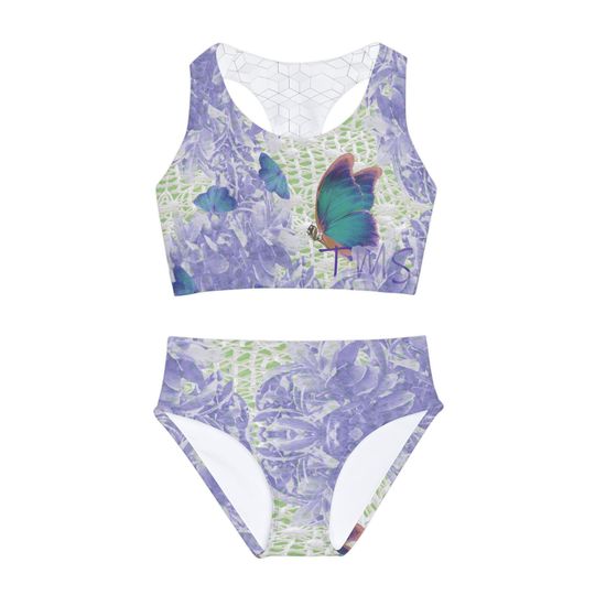 Colorful Original Design Girls Two Piece Swimsuit, Child Youth Swimwear Set, Beach Pool Wear