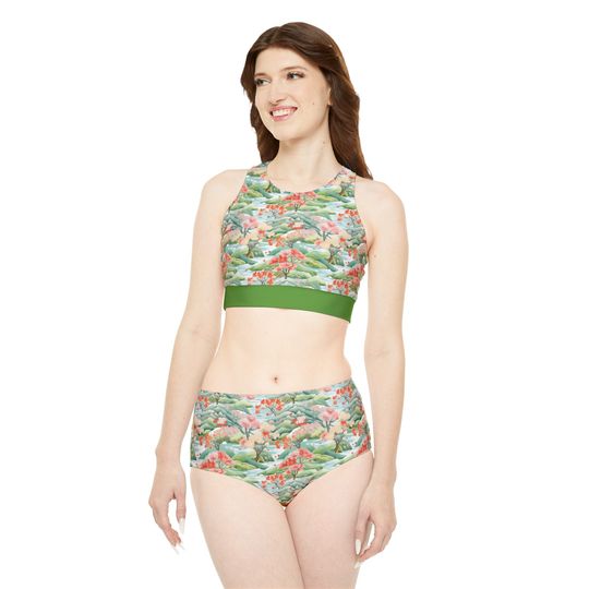 Floral Sporty Bikini, Beach Swimwear, Summer Two-Piece Set, Tropical Bathing Suit, Women's Swimsuit