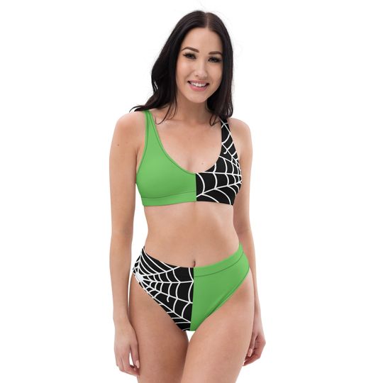 Split Tone Gothic Spiderweb Bikini | Green and Black Two Piece Swimsuit