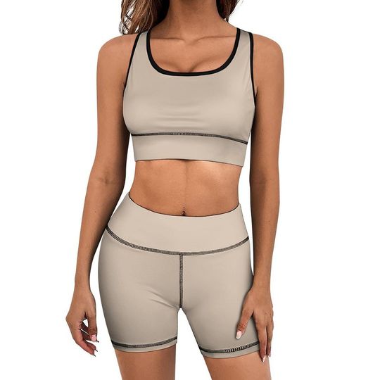 Womens Workout Yoga Set, 2-Piece Activewear Set, Breathable Yoga Outfit, Fitness Tank Top and Shorts, Comfortable Gym Set