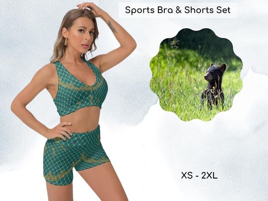 Merida Brave Inspired Sports Bra & Sports Shorts Set, Honeycomb Fabric, Yoga Set, Cosplay Apparel, Halloween Costume,