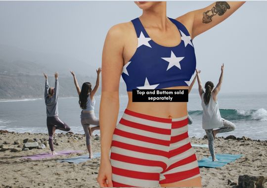 Blue and White Sports Bra - Stars and Stripes - Summer Exercise Seamless Sports Bra