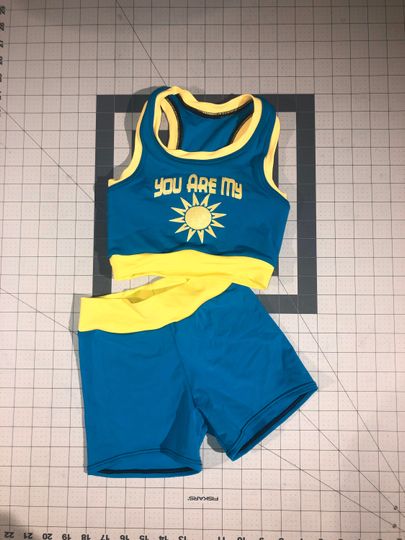 Ready to Ship Girls Small 6/7 sunshine Sports Bra and Shorts by AMP't Activewear Girls Dancwear / Cheer Sports Bra / you are my