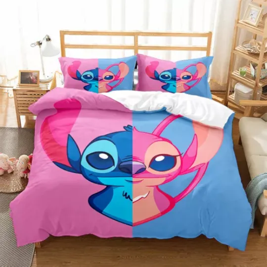 Stitch and Angel Lovers Duvet Cover Pillowcase Bedroom Bedding Set Gift