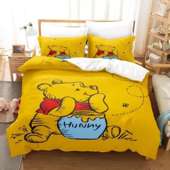 Honey Pooh Bear With Hunny Jar Think Think Think Winnie The Pooh 3D Bedding Set