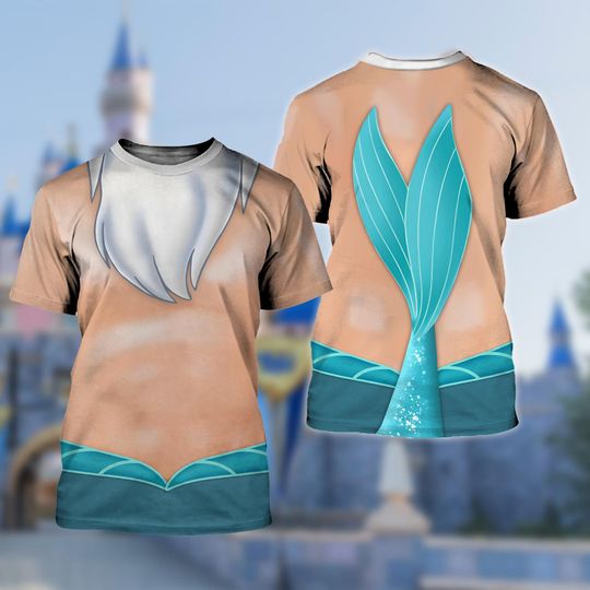 King Triton Costume Cosplay 3D T-Shirt, The Little Mermaid Dad Costume Shirt, King Triton Men Tee, Ocean Dad Halloween Family Shirt