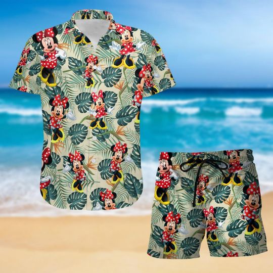 Minnie Mouse Hawaii Shirt, Disney Cartoon Shorts, Magic Kingdom Shirt, Disneyworld Vacation Shirt, Button Up Shirt, Gift For Her