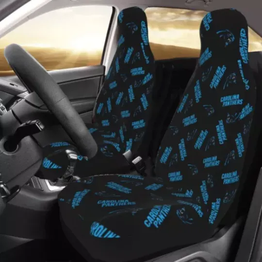 2pcs Carolina Panthers Elastic Car Seat Covers Car Front Rear Printed Seat Cover