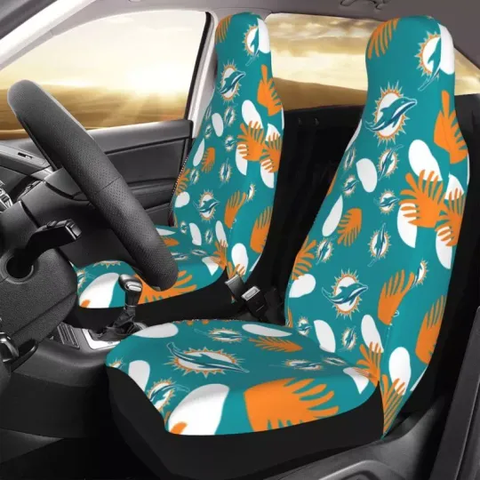 2pcs Miami Dolphins Elastic Car Seat Covers Car Front Rear Protectors Decor