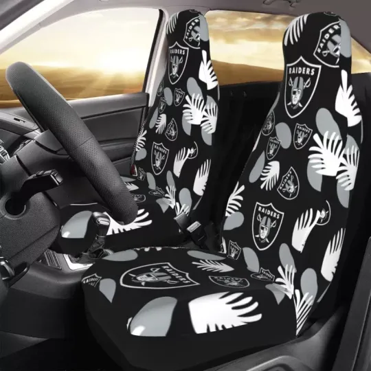 2pcs Las Vegas Raiders Elastic Car Seat Covers Car Front Rear Protectors Decor