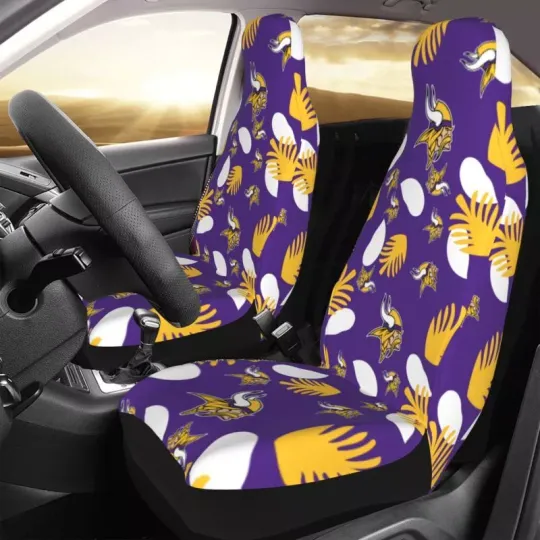 2pcs Minnesota Vikings Elastic Car Seat Covers Car Front Rear Protectors Decor