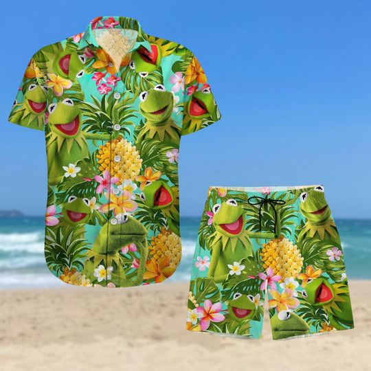 K the frog Button Shirt, Muppet Hawaiian Short, Muppet Hawaiian Shirt, Vintage Show Shirt, Kermit Vacation Shirt, Gift For Gamer