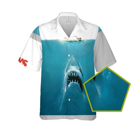 Shark Jaws Shirt, Jaws Movie Hawaiian Shirt, Casual Summer Beach Shirt, Tropical Shark Tee
