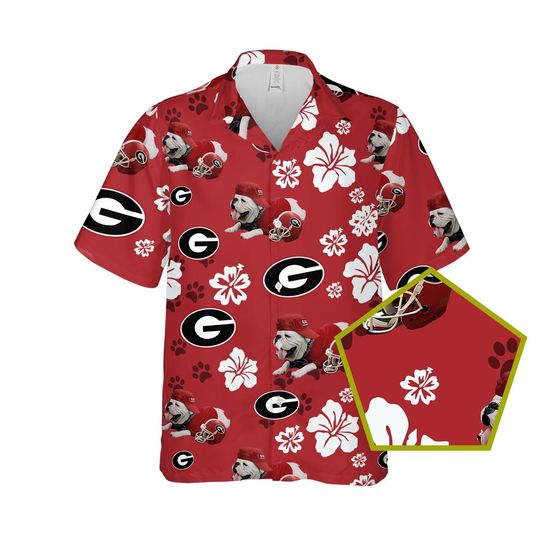 GA bulldogs Football Hawaiian Shirt, Button-Down Aloha Shirt, Loose Fit, Men's Summer Beachwear