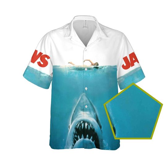 Shark Attack Hawaiian Shirt, Ocean Predator Aloha Shirt, 3D Print Beach Shirt, Unisex Summer Vacation Outfit, Retro Style