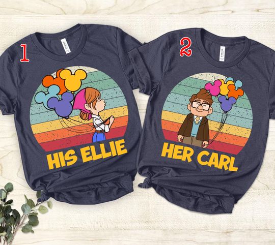 Vintage Disney Pixar Up Carl and Ellie Balloon Mickey Ears Shirt, Disney Couple Valentine's Day Tee, Disneyland Family Matching Shirt