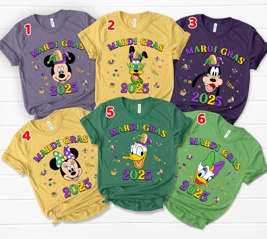 Mickey and Friends Disney Mardi Gras Party Shirt, Disneyland Family Fat Tuesday New Orleans Shirt, Mardi Gras on Main Street Shirt