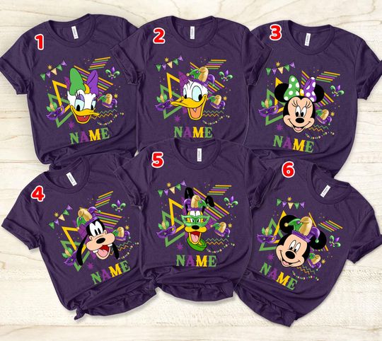 Custom Name Mardi Gras 2025, Mickey And Friends Mardi Gras Family Shirt, Disney Vacation Shirt, 2025 Fat Tuesday Group Shirt