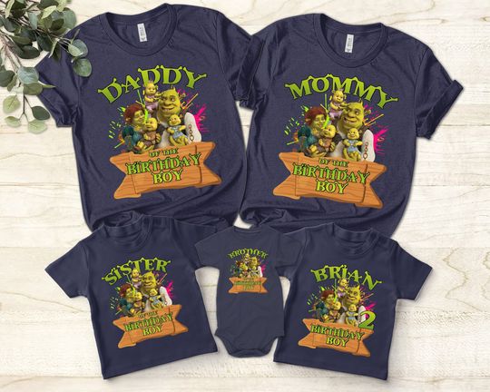 Personalized Shrek Character Birthday Unisex T-shirt, Custom Daddy Mommy Of The Birthday Boy Shirt, Princess Fiona Puss In Boss Donkey Shirt