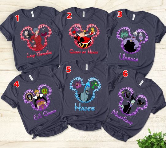 Custom Disney Villain Character Unisex  T-shirt, Villains Ursula Evil Queen Hades Maleficent Shirt, Disney World Shirt Mother's Father's Tee