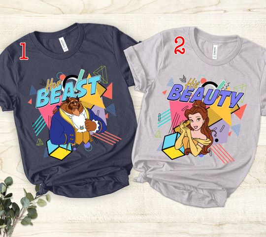 Graphic TeeRetro 90s His Beauty and Her Beast Shirt | Belle Princess Couple Shirt | Belle Shirt | Couple Shirt | Wedding Gift