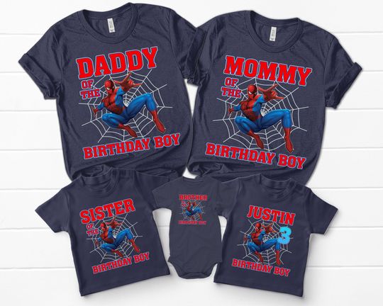 Personalized Superhero Family Birthday T-Shirt, Custom Name Age Spiderman Kid Shirt, Power Spider Hero Shirt, Hero Multiverse Themed Shirt