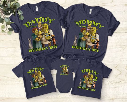 Personalized Shrek Group Birthday Unisex T-shirt Custom Daddy Mommy Of The Birthday Boy Shirt Shrek Princess Fiona Puss In Boss Donkey Shirt