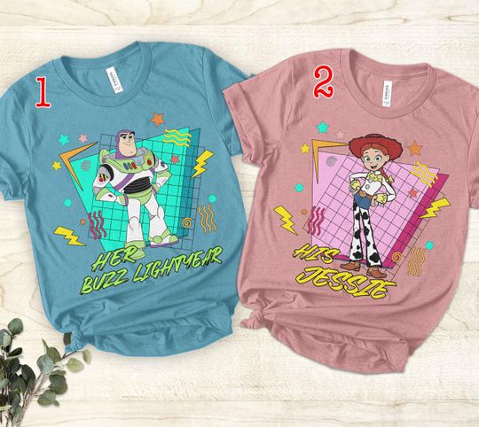 Retro 90s Pixar Toy Story Her Buzz Lightyear And His Jessie T-shirt, Disney Couples Valentine's Day 2025 Tee, Disneyland Vacation WDW Trip