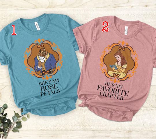 Beauty and the Beast Couple Shirt, He's My Favorite Chapter, Belle Tshirt, Disney World Couples Matching Shirts, Disney Honeymoon Engagement