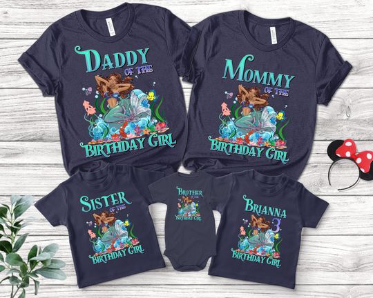Personalized Black Little Mermaid Birthday Shirt, Disney Black Mermaid, Afro Little Mermaid, Custom Dad Mom Birthday Family Matching Outfit