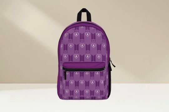 BTS Backpack Kpop RM Namjoon Jin Suga Yoongi Hobi Jhope Jimin Taehyung V Jk Jungkook Purple Logo Bag Cute