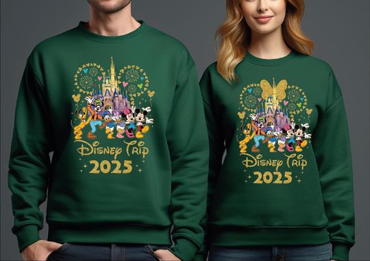 Disney Family Trip 2025 Sweatshirt & Hoodie, Disney Family Sweatshirt, Glitter Efect Disneyland Trip Tee, Disney Family Vacation 2025 VLB976