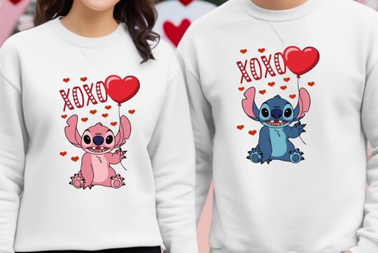 Stitch Couple Sweatshirt, Stitch and Angel Couple Sweatshirt, Her Stitch Sweat, His Angel Sweat, Gift For Her, Gift For Him, Family Matching