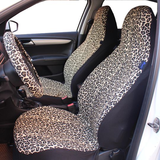 Beige Leopard Cheetah Print Car Seat Covers for Vehicles Full Set, Handmade Front Seat and Back Seat Covers, Gift for Her/Him