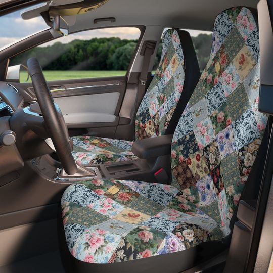 Patchwork PRINTED LOOK smooth surface no stitching Faux car seat covers with a touch of shabby chic and William Morris designs