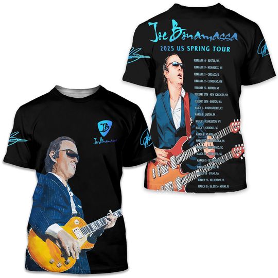 Joe Bonamassa 2025 Us Spring Tour Signature 3D T-Shirt