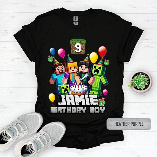 Custom Game Boy Birthday Tee Mine Birthday Shirt Party Outfit Kids Birthday Personalized Birthday Tee Gift for boys Family Matching Tee